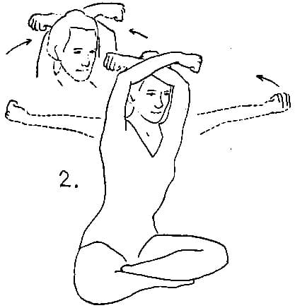 2. ln Easy Pose extend the arms straight out to the sides and parallel to the ground.