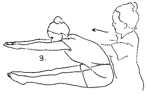 3. Remain sitting and extend the legs and arms straight out in front of you