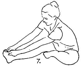 7. Sit down with the left leg stretched out straight in front of you.