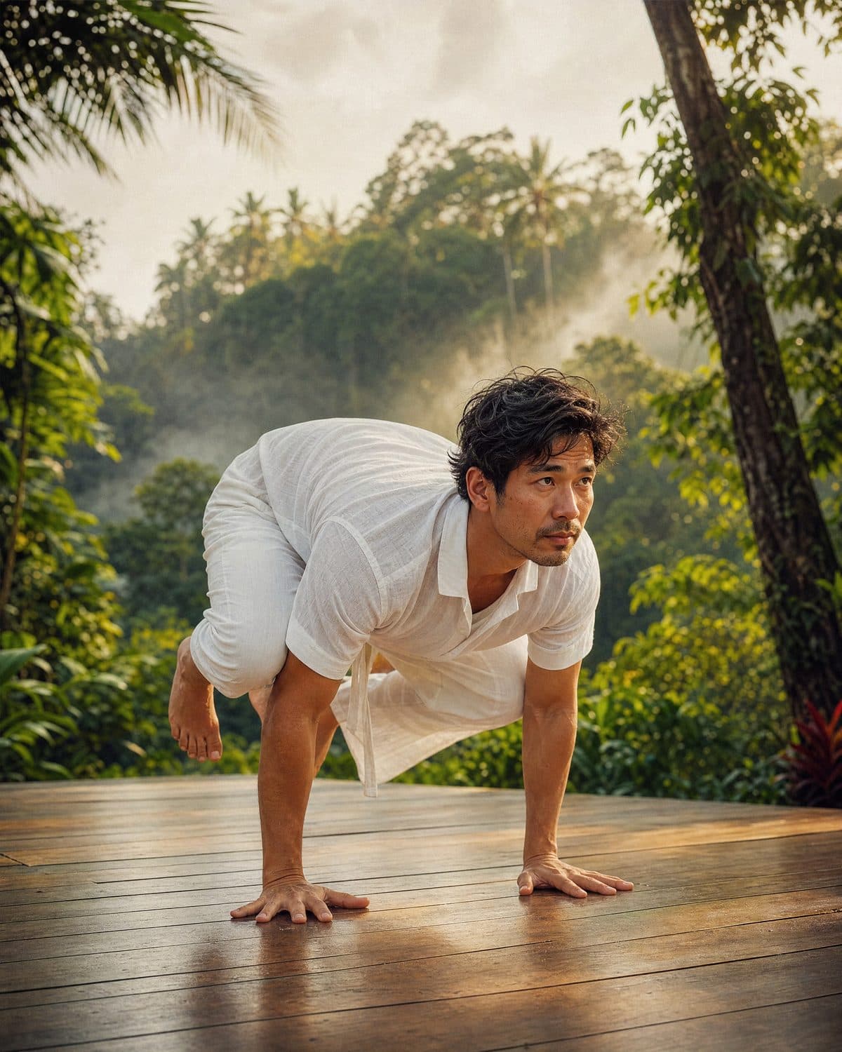 Squat down into Crow Pose