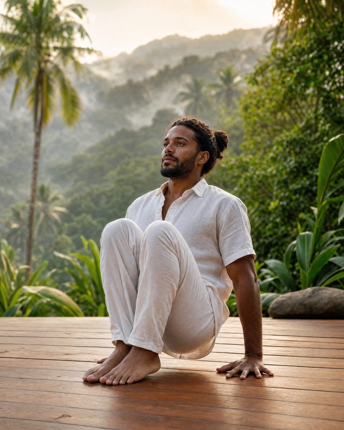 11. Remain in the seated position with the knees drawn into the chest.