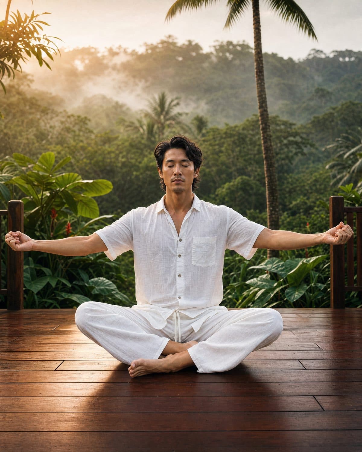 1. Sit in Easy Pose with the arms straight out to the sides